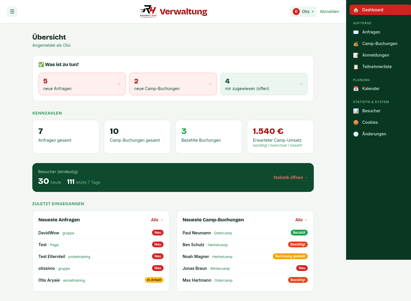 Rasenhelden Backend – Dashboard