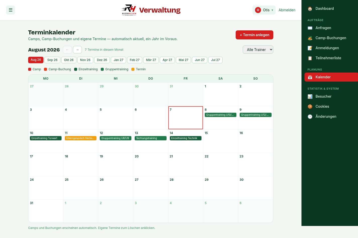 Rasenhelden Backend – Terminkalender