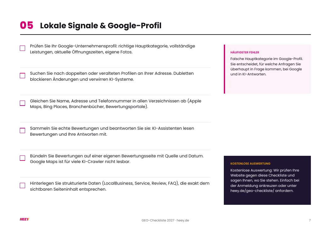 Beispielseite Lokale Signale und Google-Unternehmensprofil
